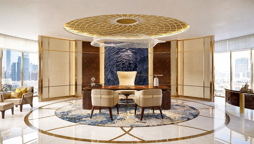 Executive office with gilded ceiling