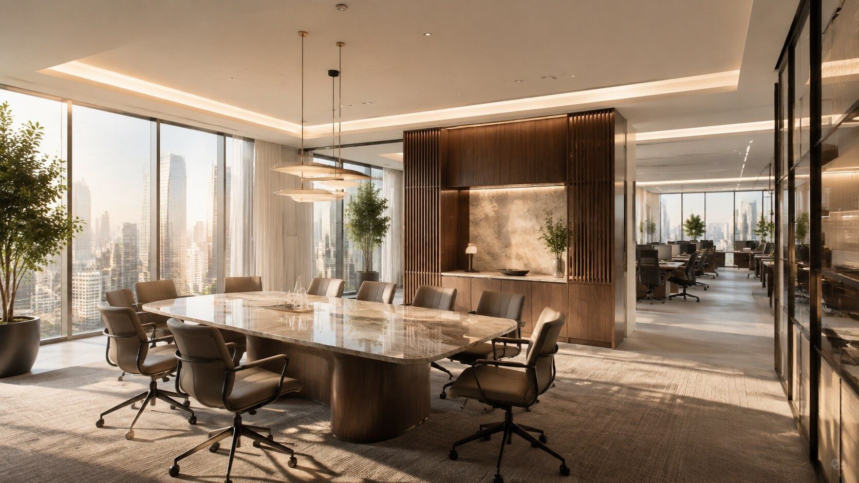 Executive boardroom with city views
